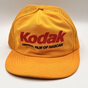 Kodak NASCAR Hat Cap Snap Back Trucker One Size Yellow Mens Racing Vintage